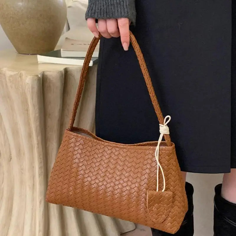 Retro Woven PU Shoulder Bag | Lightweight Magnetic Clasp