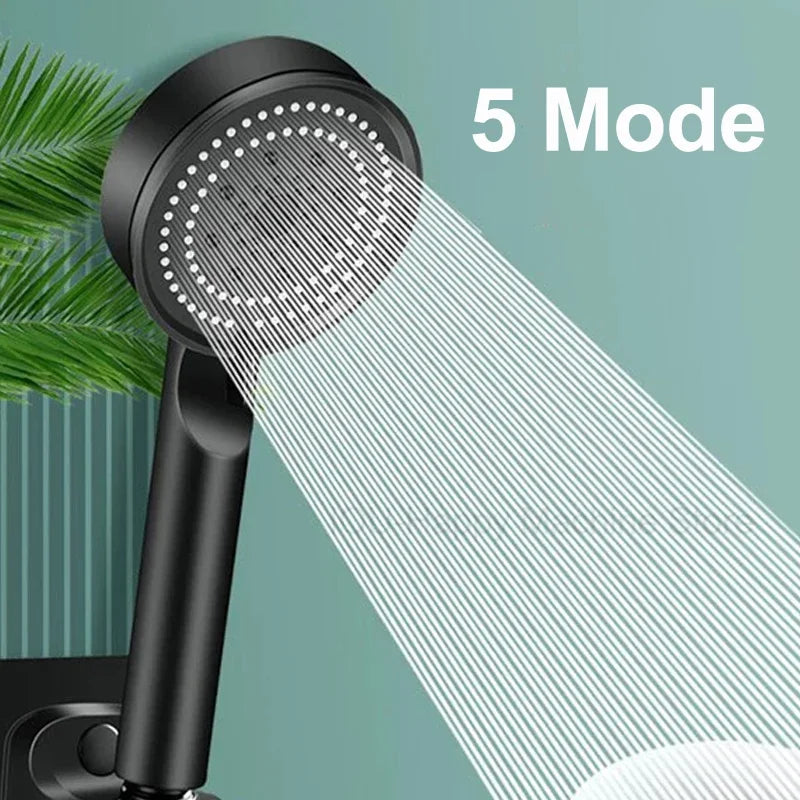 5-Mode High Pressure Water Saving Handheld Shower Head – Black
