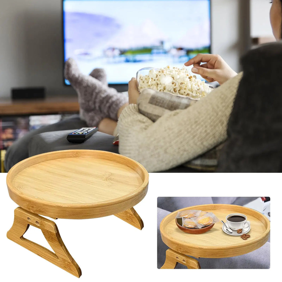 Wooden Clip-On Couch Arm Tray Table – 25cm Side Table
