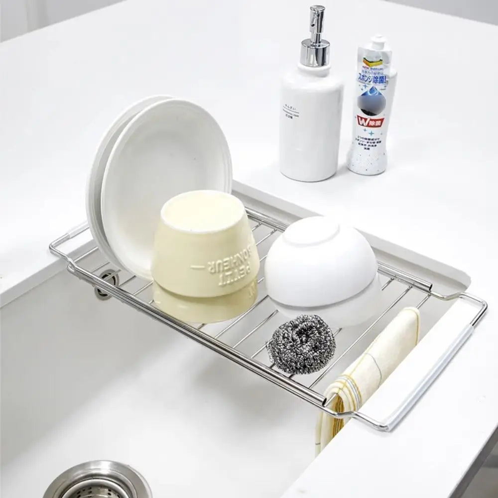 Telescopic Sink Drain Rack – Adjustable Stainless Steel Shelf