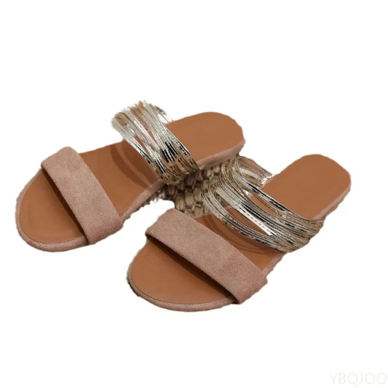 YBQJOO Women's Luxury Flat Slippers – Elegant Summer Outdoor Shoes