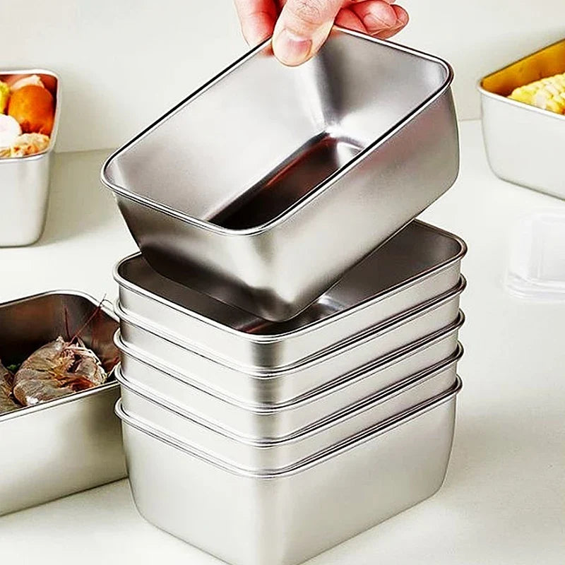 Stainless Steel Refrigerator Food Storage Box Plastic Lid Prepare