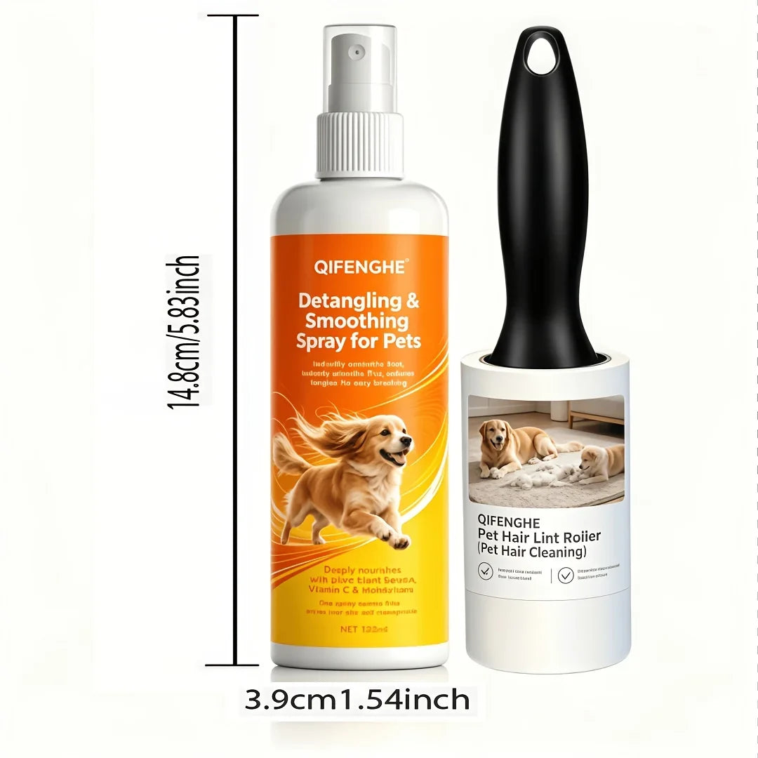 Pet Grooming Combo: Detangling Spray & Lint Roller for Dogs & Cats