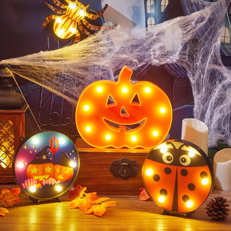 Halloween Pumpkin Ghost Bat Spider LED Night Light Horror Bar Home