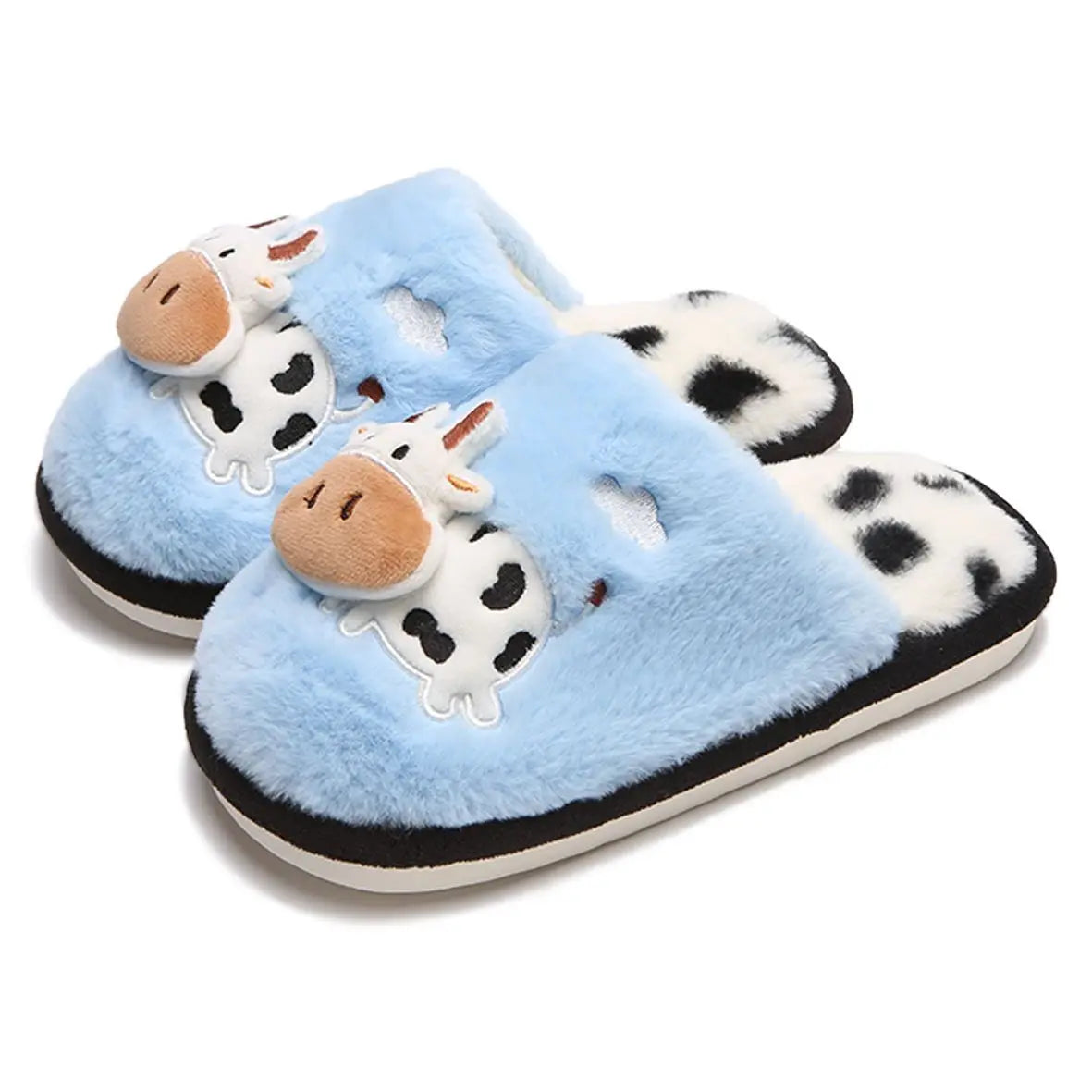 Cow Print Faux Fur Slippers – Cozy Indoor Slides Men & Women