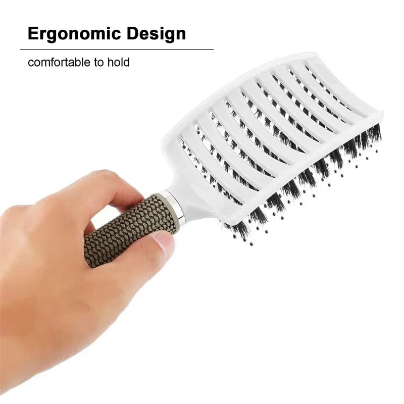 Women's Boar Bristle Hair Brush Scalp Massage Comb Wet Curly Detangle