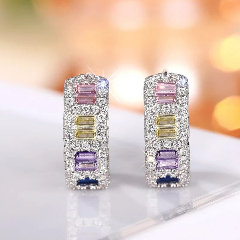 Huitan Colored CZ Hoop Earrings – Women's Fashion Circle Jewelry