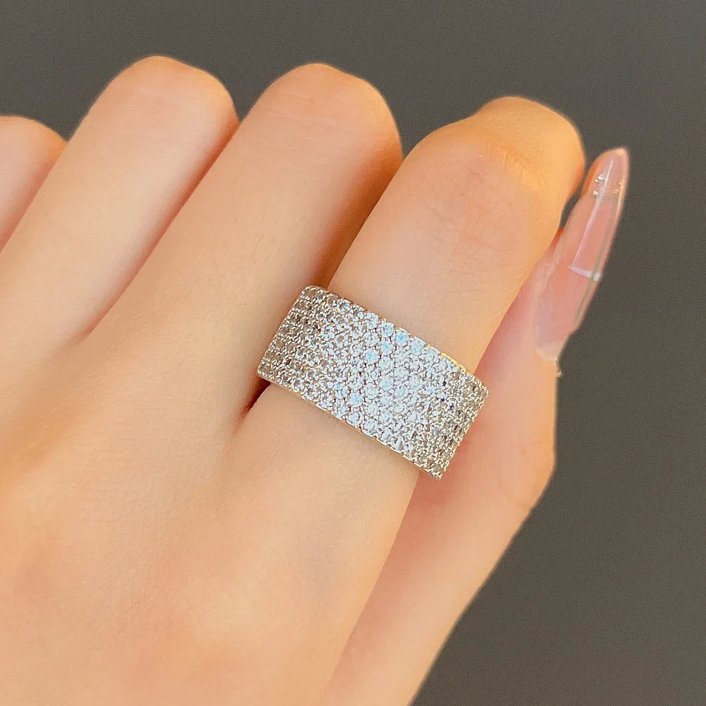 Huitan CZ Paved Silver Wedding Band Ring – Cubic Zirconia