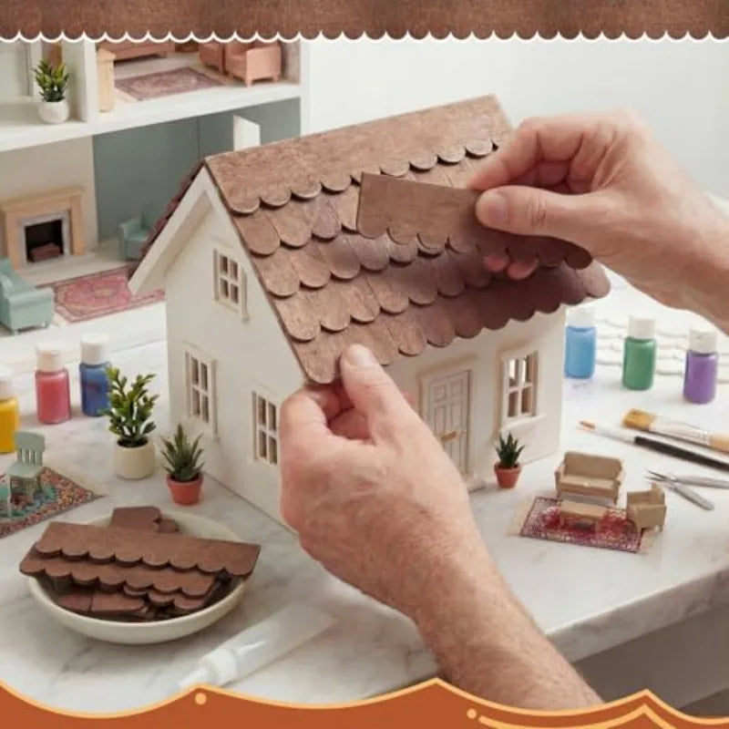 50x 1:12 Scale Miniature Dollhouse Roof Shingles – Brown Wood