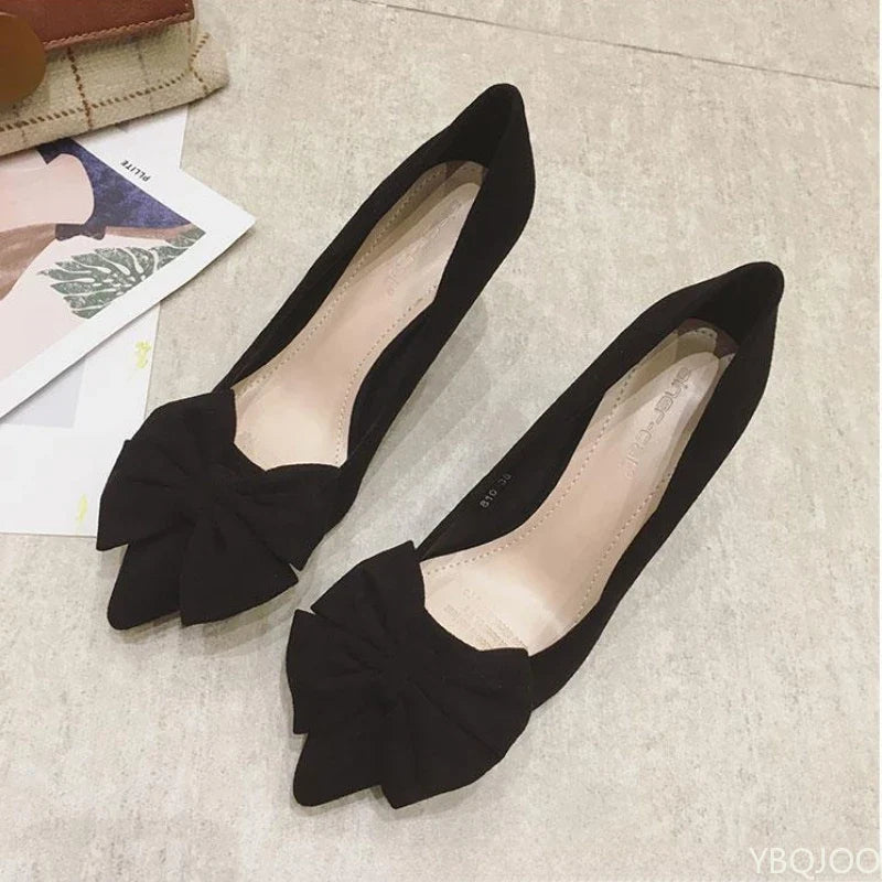 Women's Bow Tie Velvet High Heel Pumps – Pointed Toe Slip-On