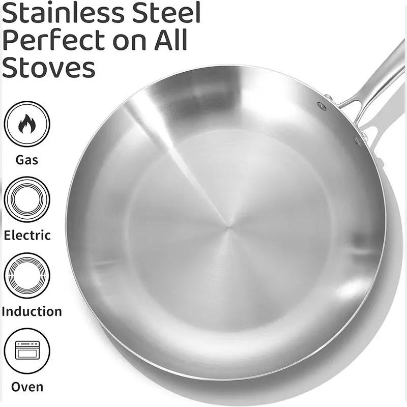 304 Stainless Steel Tri-Ply Nonstick Frying Pan & Wok 24–30cm