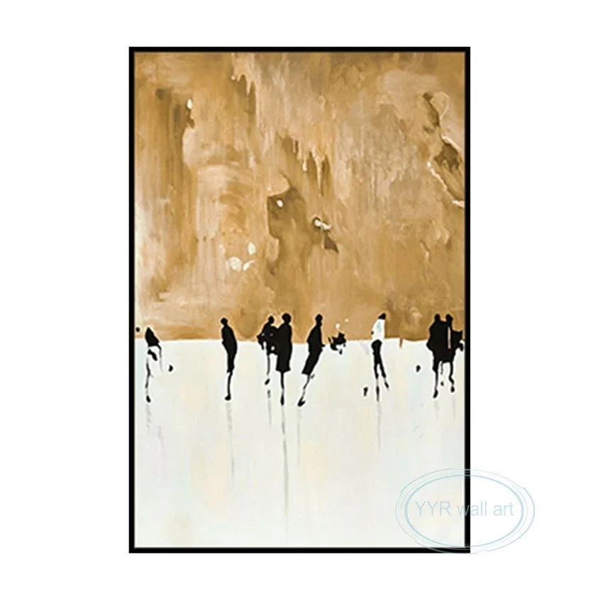 Abstract Gold Foil Street Scene Hand-Painted Oil Painting Canvas