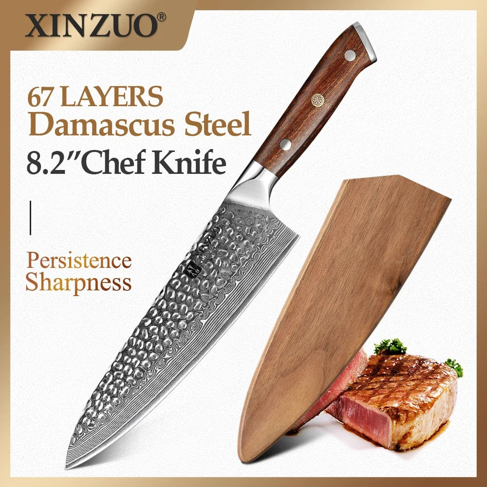 XINZUO 8.2" Damascus Steel Gyuto Chef Knife – Desert Ironwood