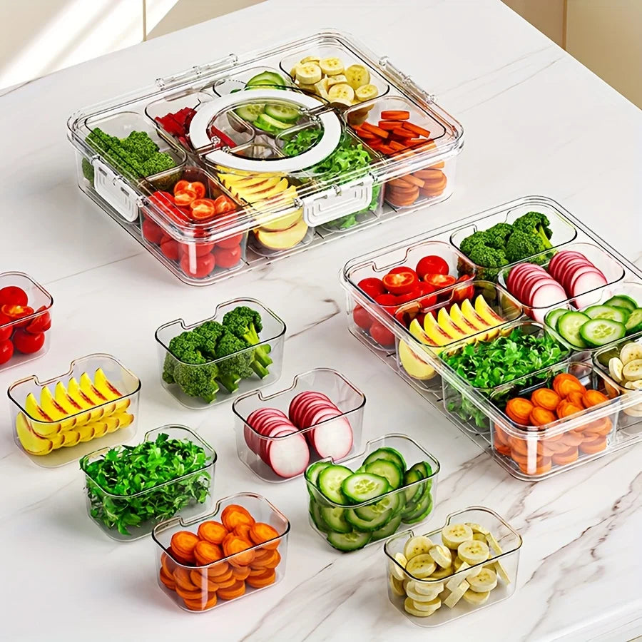 Divided Plate Lid Food Storage Box Snack 4 8 Grid Fruit Refrigerator