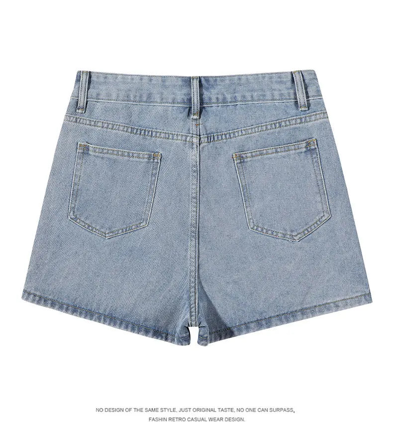 Women's High-Waist Denim Skort – Fake Two-Piece Jean Skirt