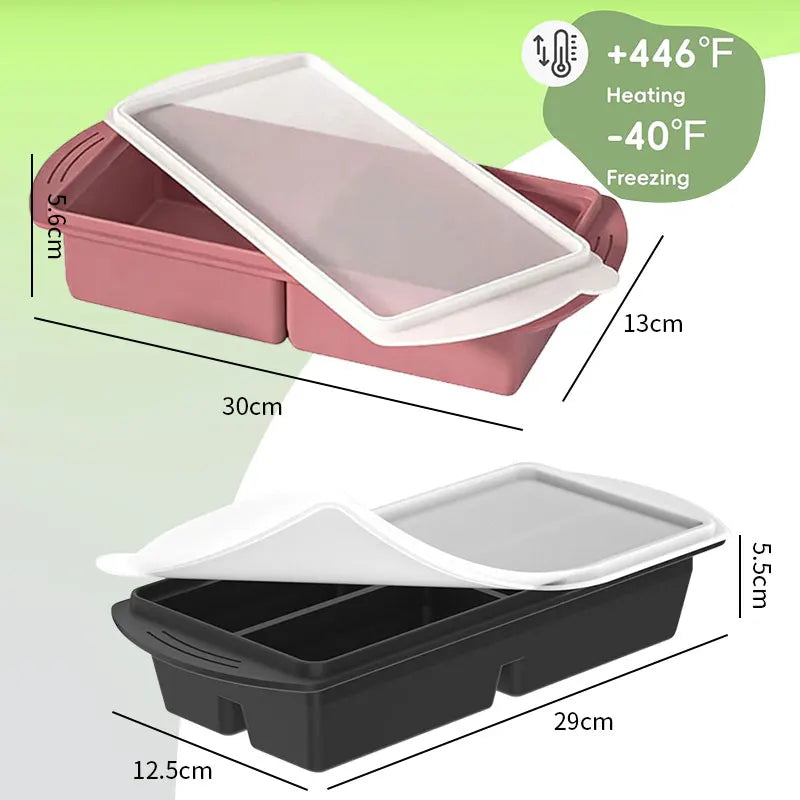 Silicone Food Freezer Mold – 4-Cup Portion Tray with Lid