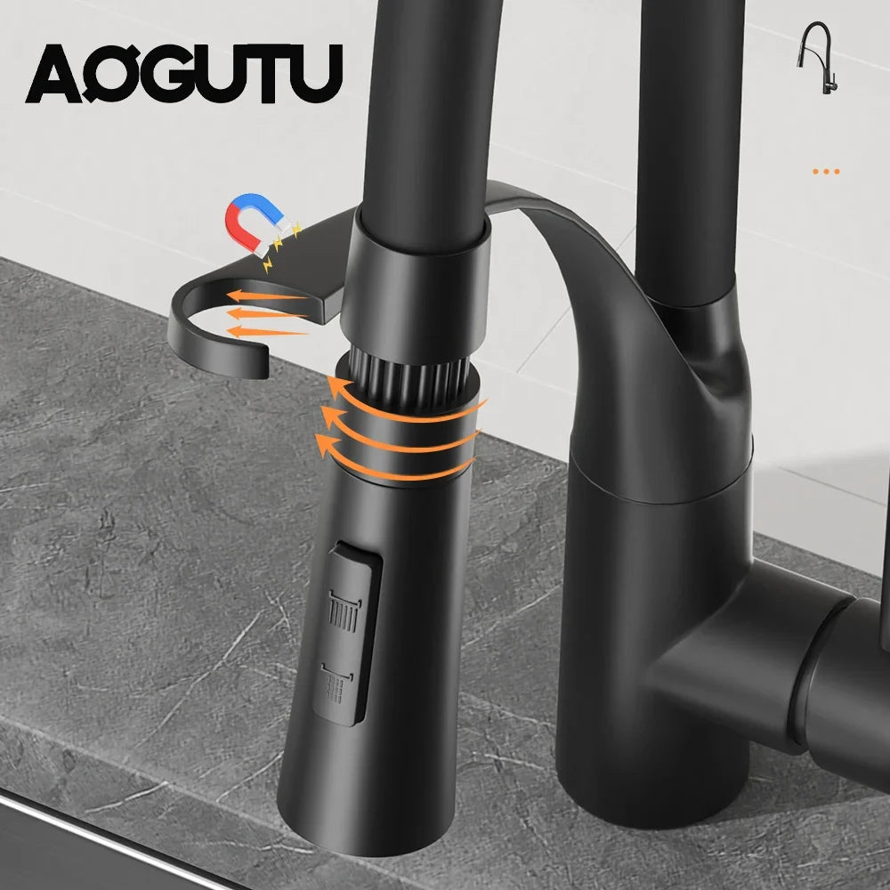 AOGUTU Brass Pull-Down Kitchen Faucet | Single Handle Mixer Tap