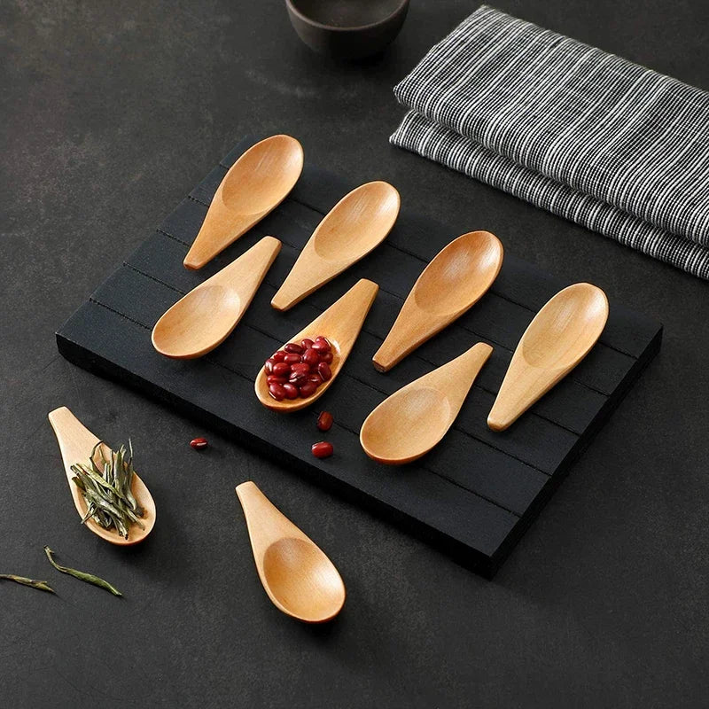 Wood Mini Tea Spoons Set of 5 – Coffee & Sugar Scoops 7cm