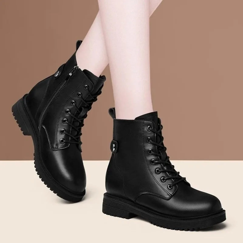 Women's Fleece-Lined Mid-Calf Motorcycle Boots – Thick Sole