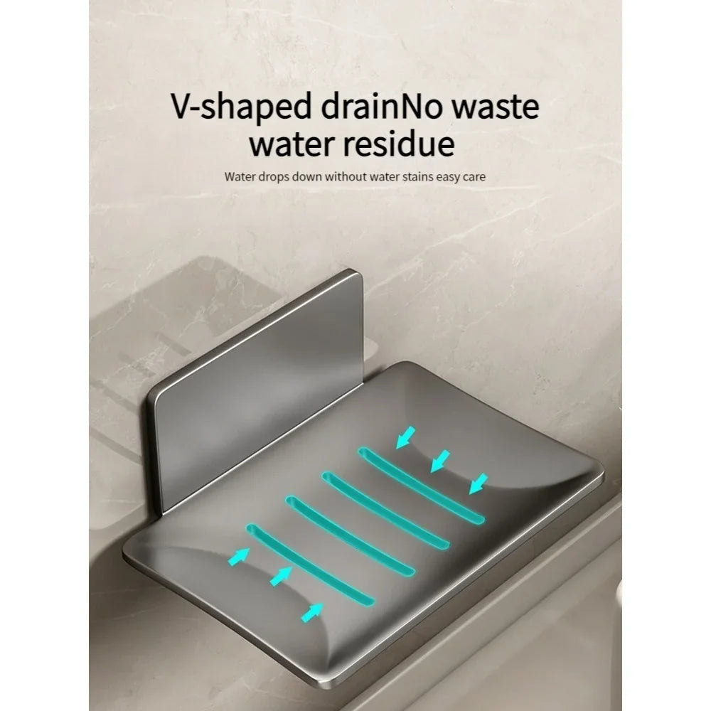 No-Drill Wall-Mounted Metal Soap Dish | Gun Grey Draining Rack