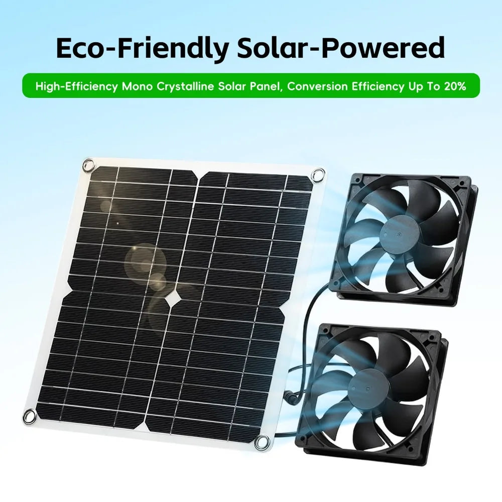 12W Solar Dual Fan Kit – IP65 Waterproof Greenhouse Ventilation