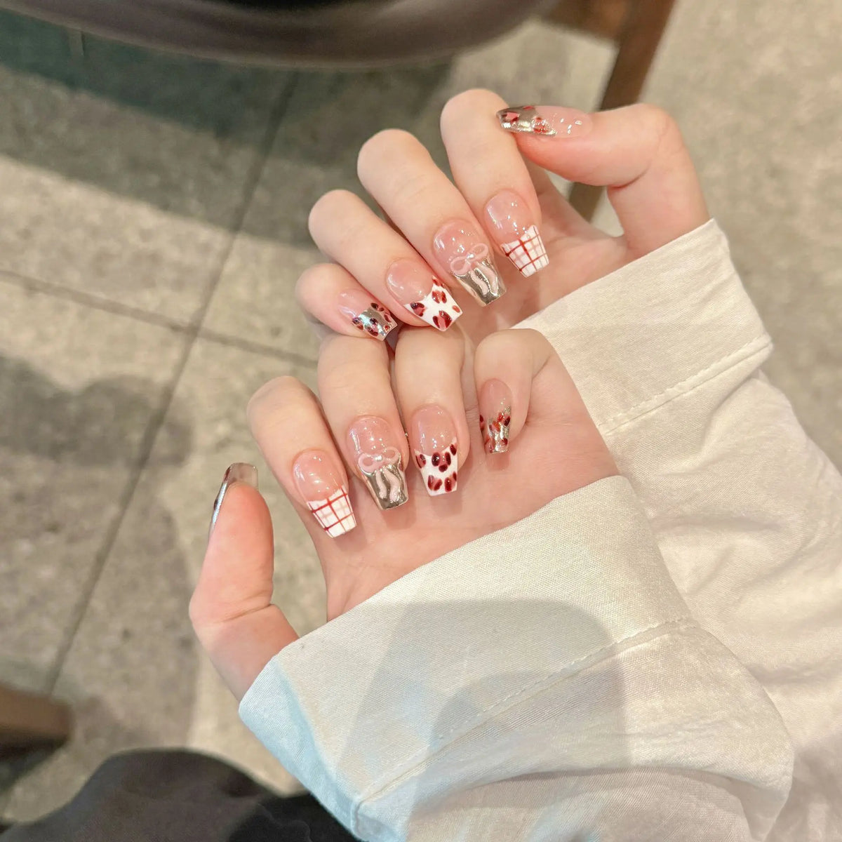 Pink Leopard Press-On Nails | French Mirror Gradient Full Cover
