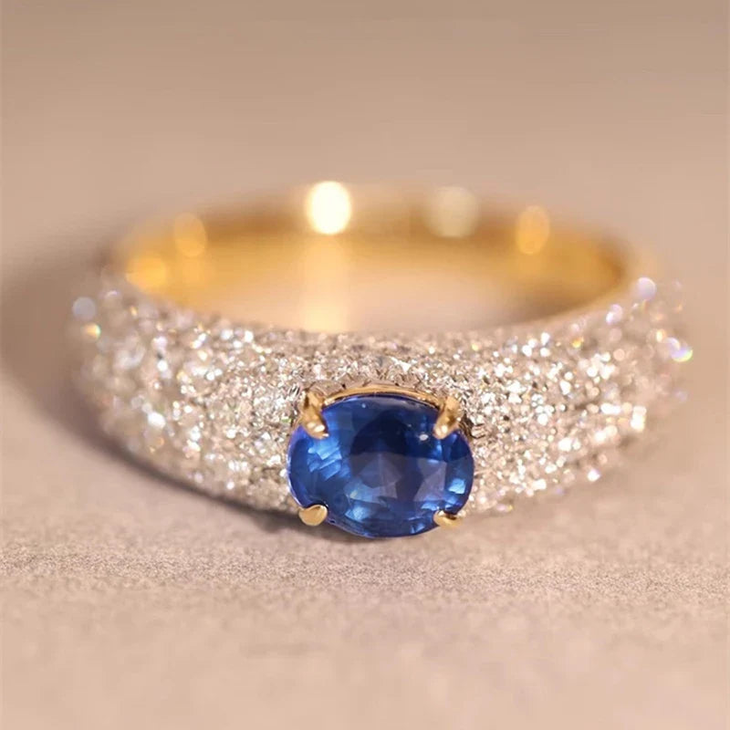 Huitan Oval Blue CZ Two-Tone Ring – Women's Statement Ring
