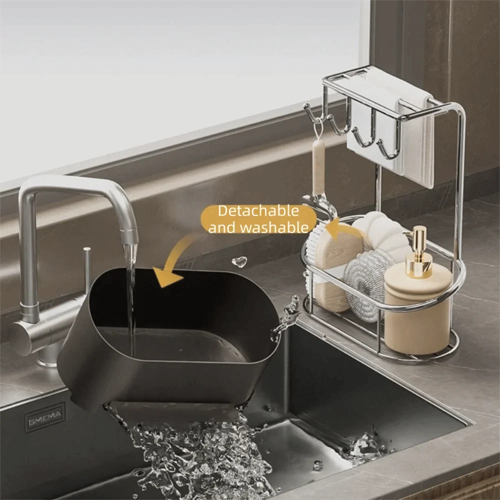 Gunmetal Gray Stainless Steel Kitchen Sink Organizer Rack