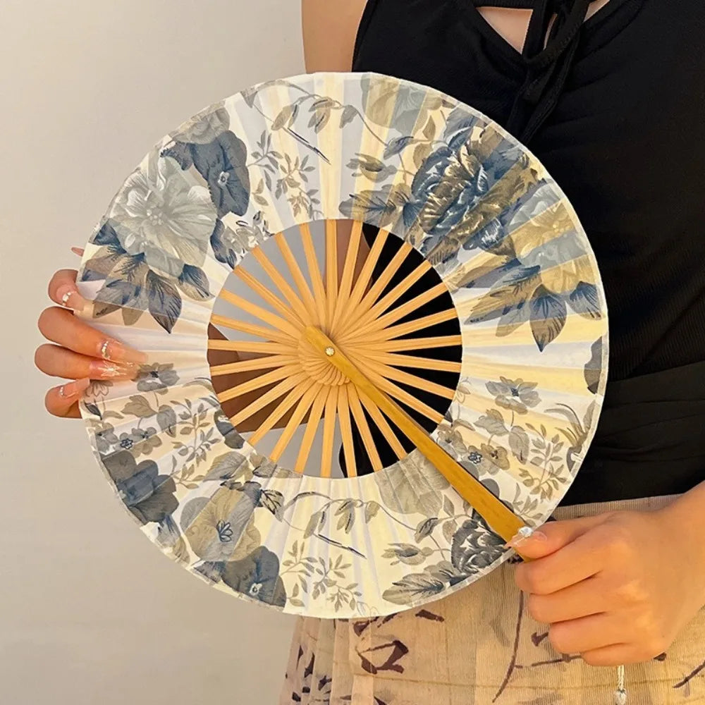 Chinese Hand Fold Fan Silk Bamboo Flower Folding Dance Props Tassel