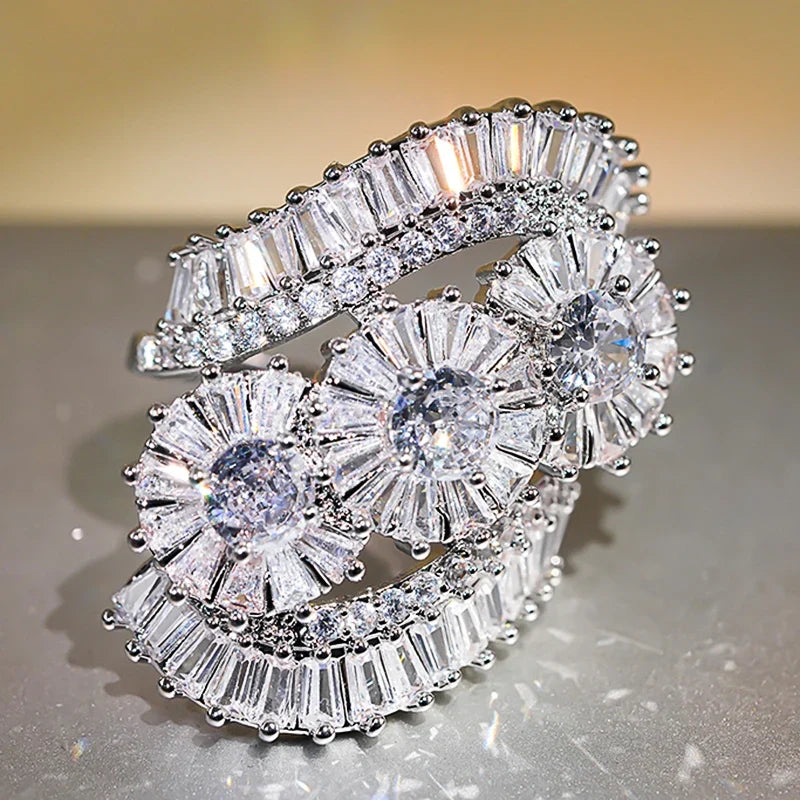 Huitan Blue & White CZ Pave Ring | Women's Wedding Band