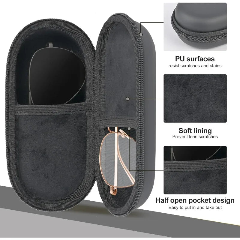 Double Mirror Box Eyewear Storage Glasses Clip Zipper Closure