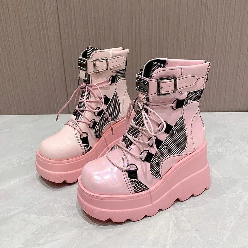 Women's Platform Wedge Ankle Boots | Punk Zip High Heels