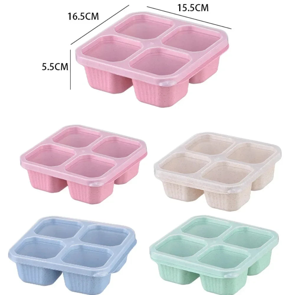 4 Grid Snack Containers Reusable Meal Prep Lunch Portable Kids Adults