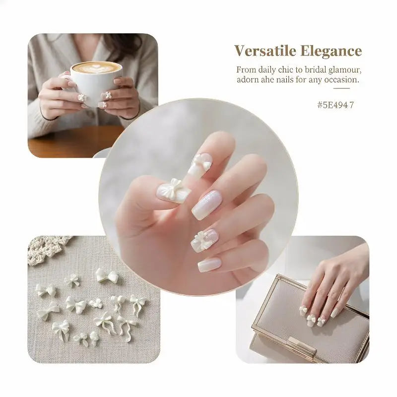 30Pcs Pearlescent White Resin Bow Nail Charms | DIY Nail Art