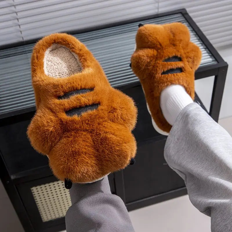 Lorilury Tiger Claw Fuzzy Faux Fur Slippers – Unisex Indoor Slides