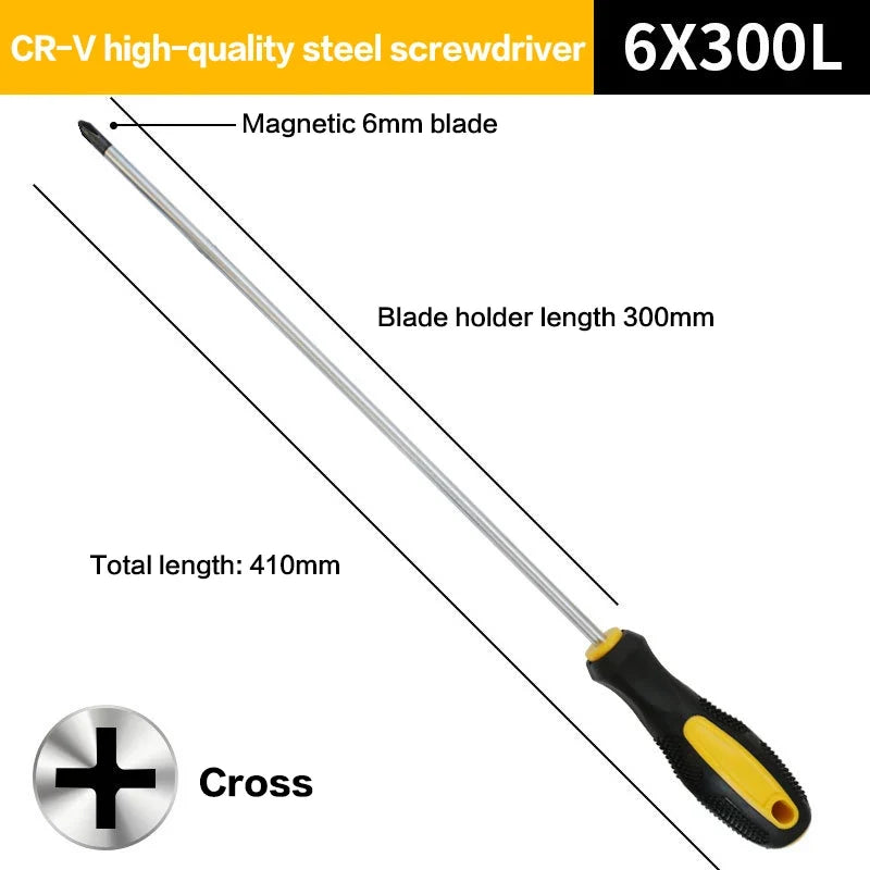 6×300mm Long Handle Magnetic Screwdriver – Flat & Phillips