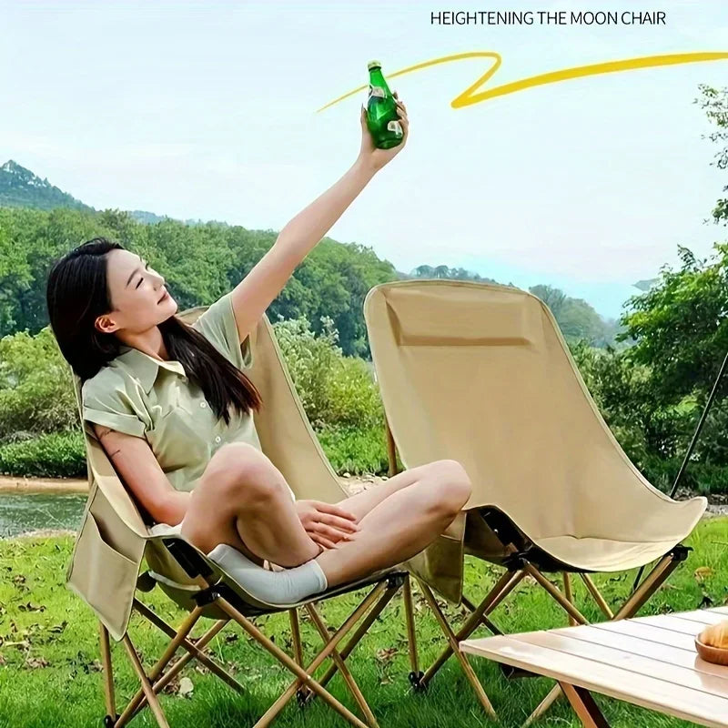 Portable High-Back Moon Chair – Foldable Stainless Steel Frame