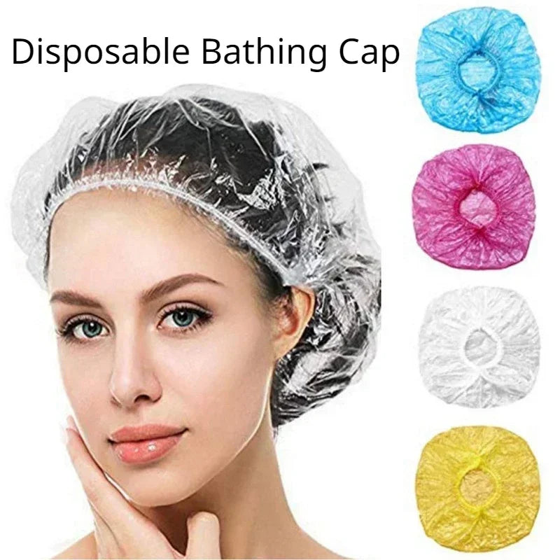 Disposable Shower Caps 100pcs – Waterproof Elastic PE Caps