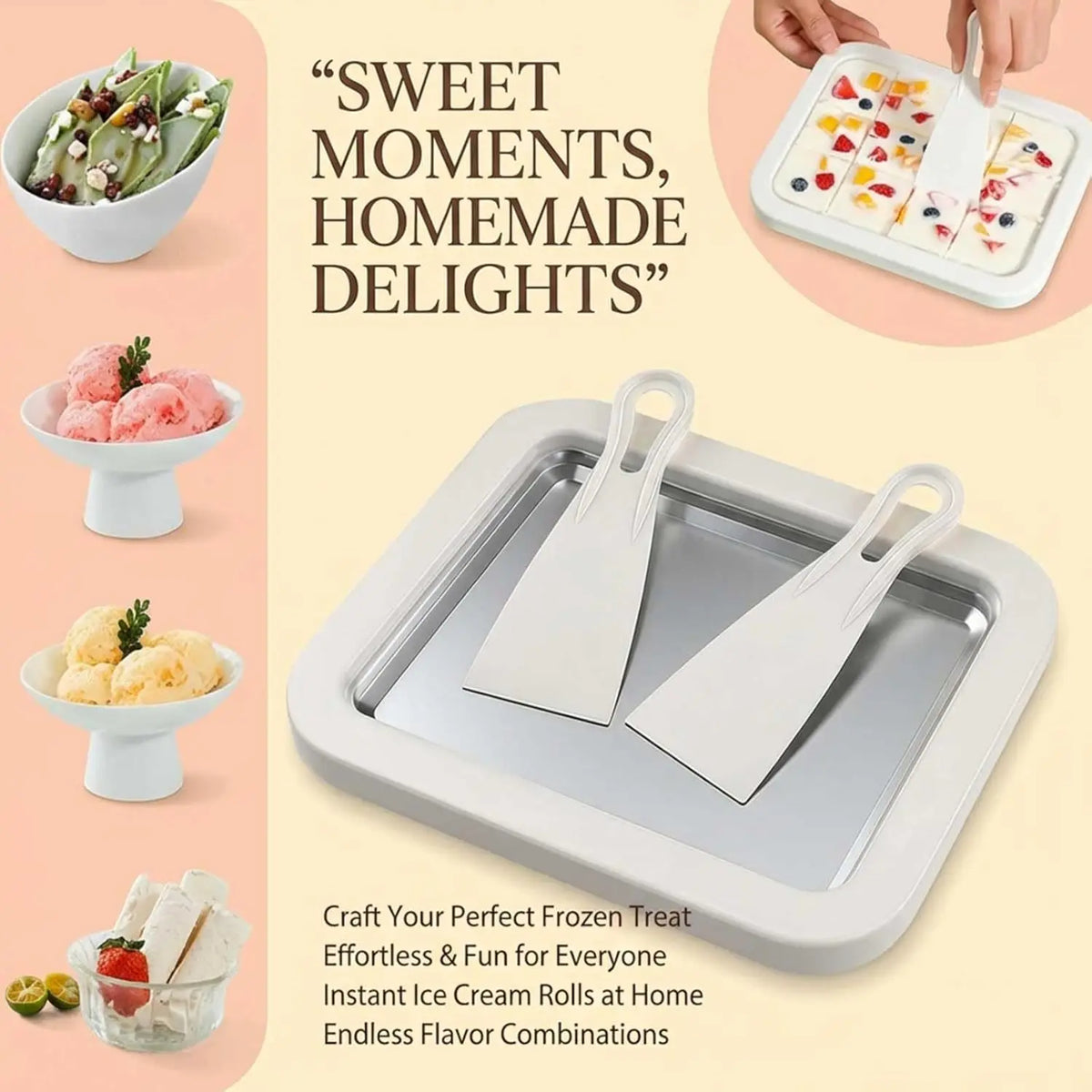 Household Ice Cream Maker Pan 1 Scraper Instant Rolled DIY Sorbet
