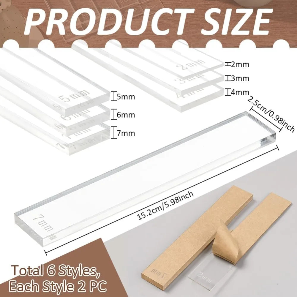 12-Pc Acrylic Clay Depth Guide Set – 6 Sizes for Even Rolling