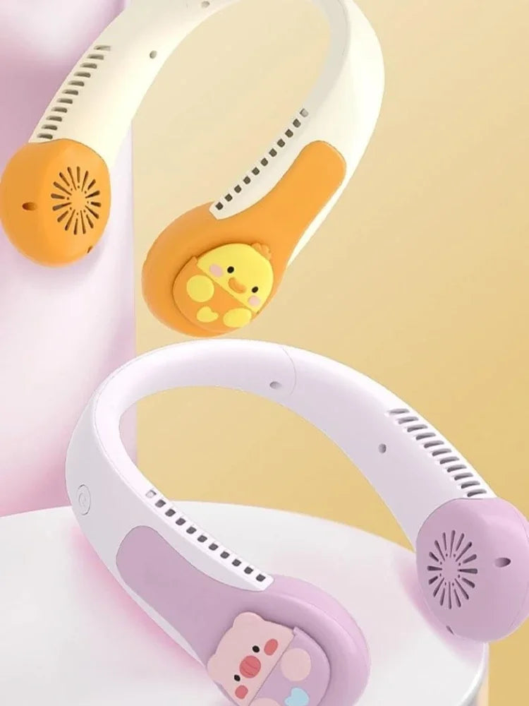 Bladeless Neck Fan Cute Pig & Dinosaur | 3 Speed USB Rechargeable