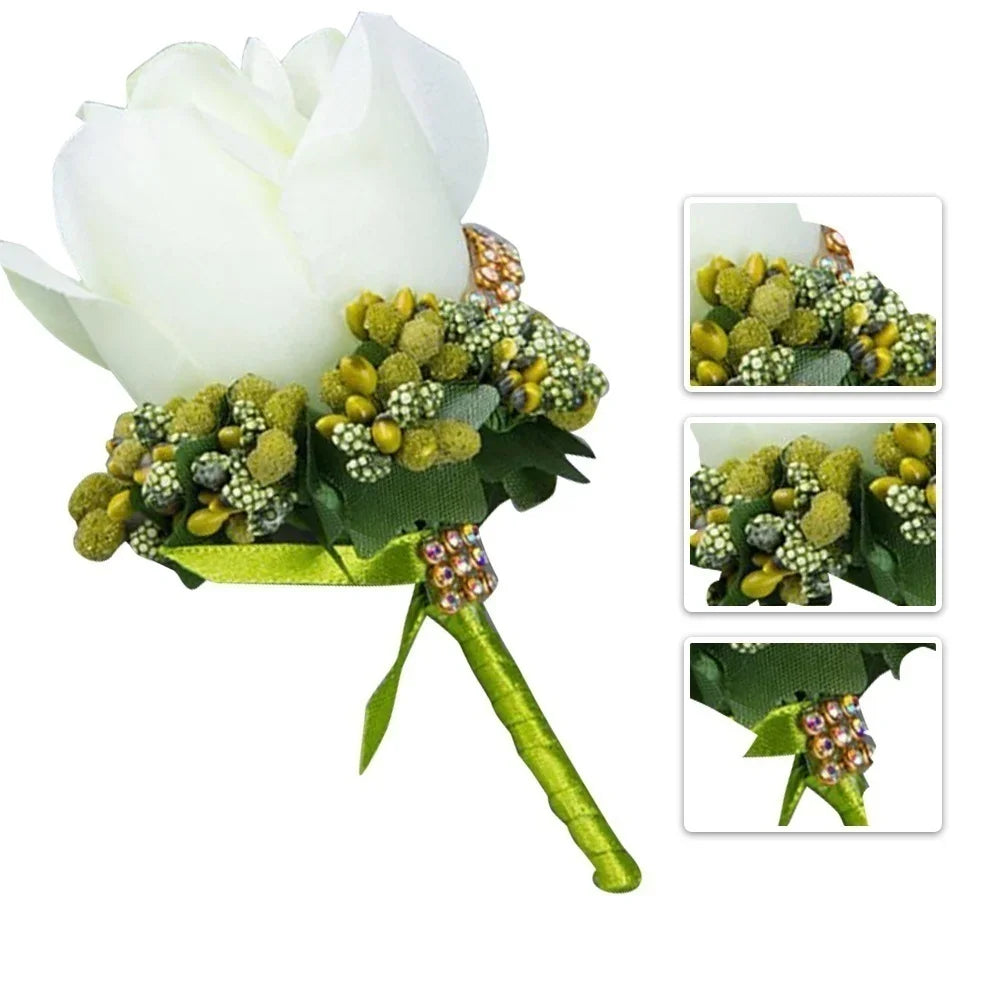 Silk Rose Groom Corsage Brooch – Men's Wedding Boutonnière Pin