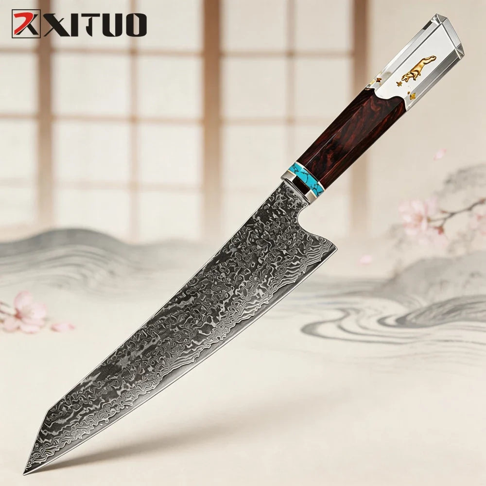 XITUO Damascus 8" Kiritsuke Chef Knife – Hand Forged Carbon Steel
