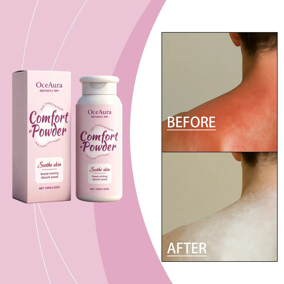 OceAura Talc-Free Body Powder – Anti-Chafing & Sweat Wicking 100g