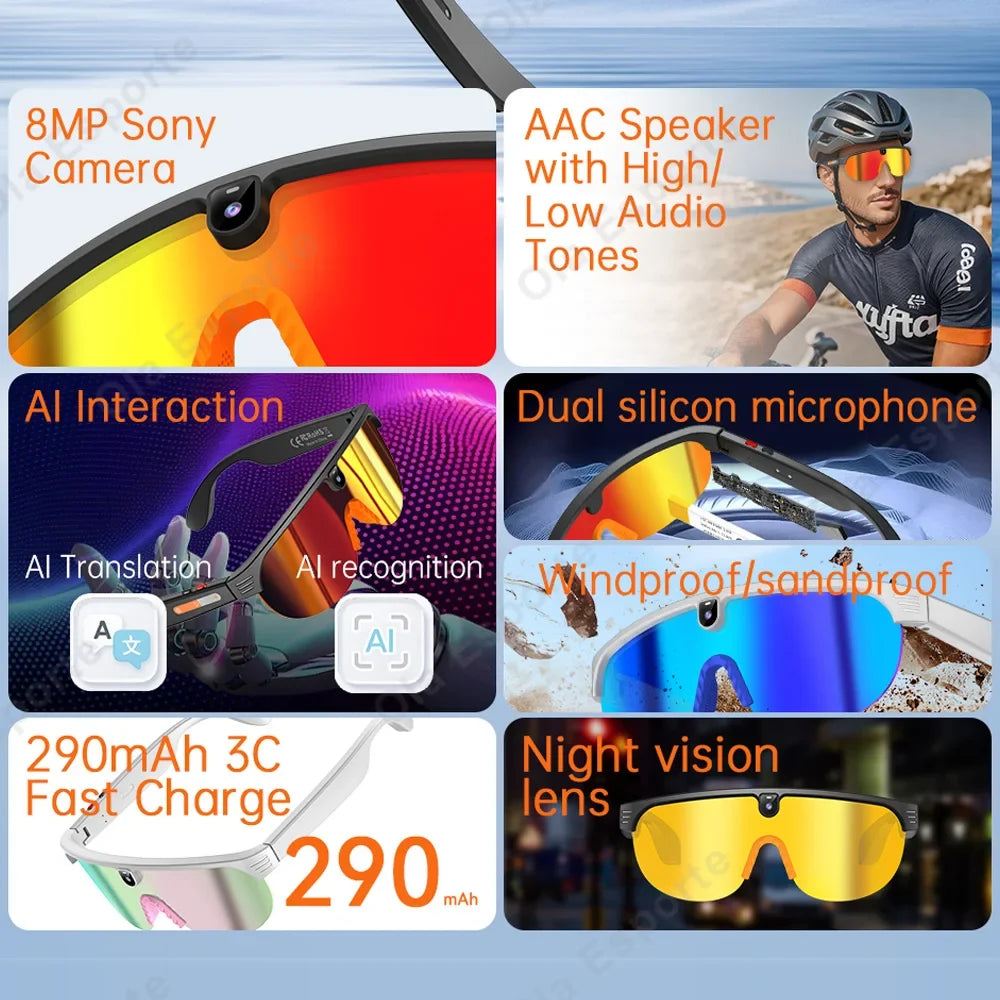 AI Smart Cycling Glasses Men 800W Camera Video Translation Sunglasses