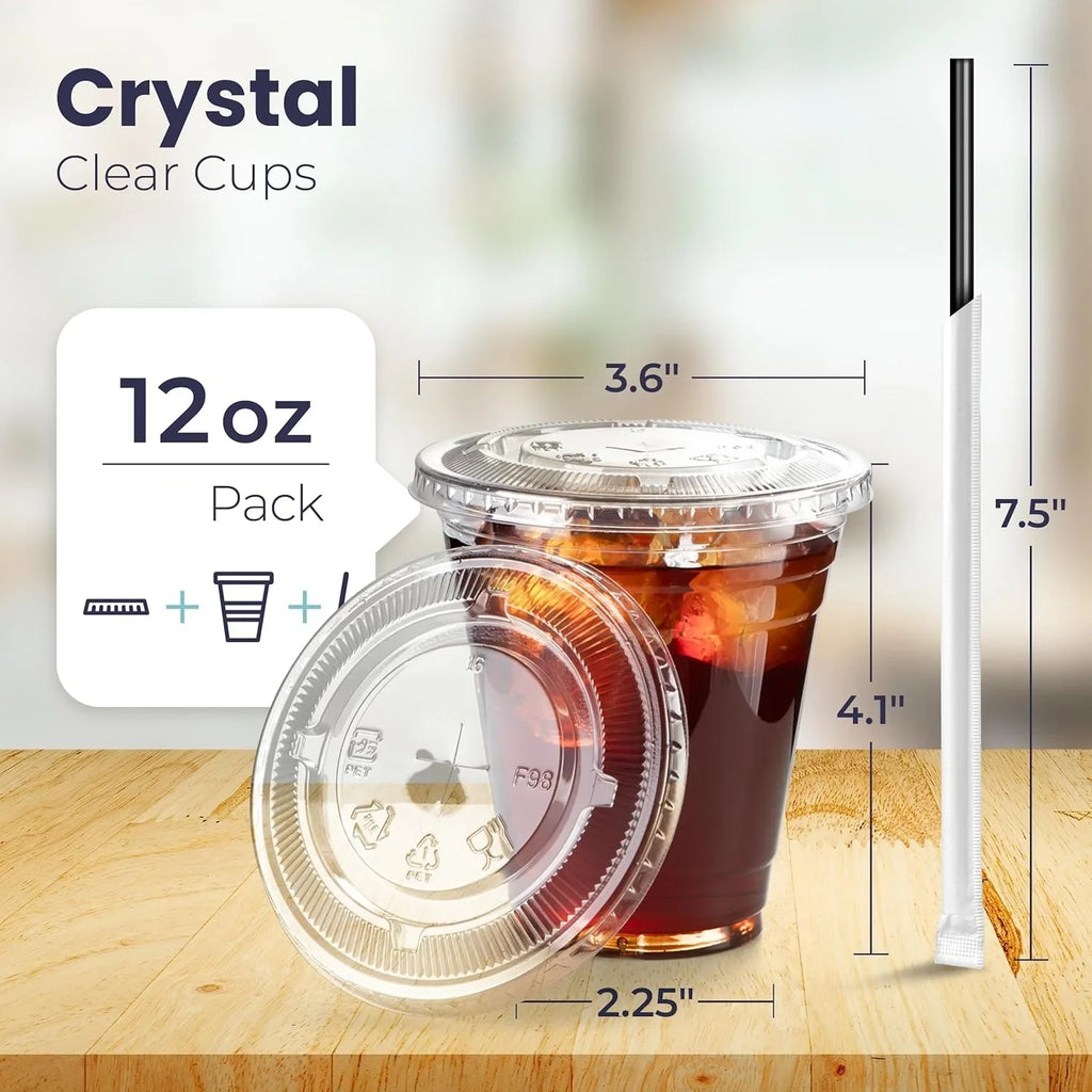 Clear Plastic Cups Lids Go Crystal Disposable Straw Iced Coffee