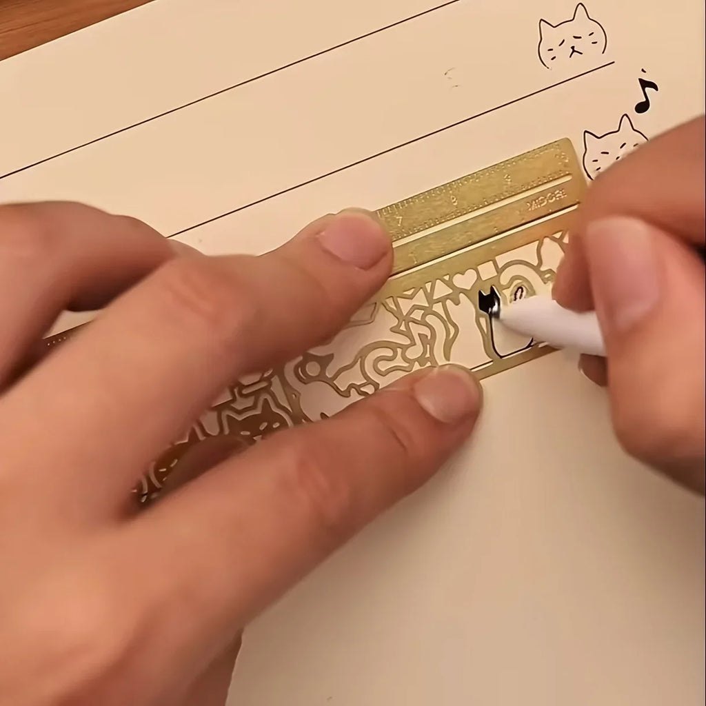 3-in-1 Cat Lover Metal Ruler – Bookmark & Template, 20+ Designs