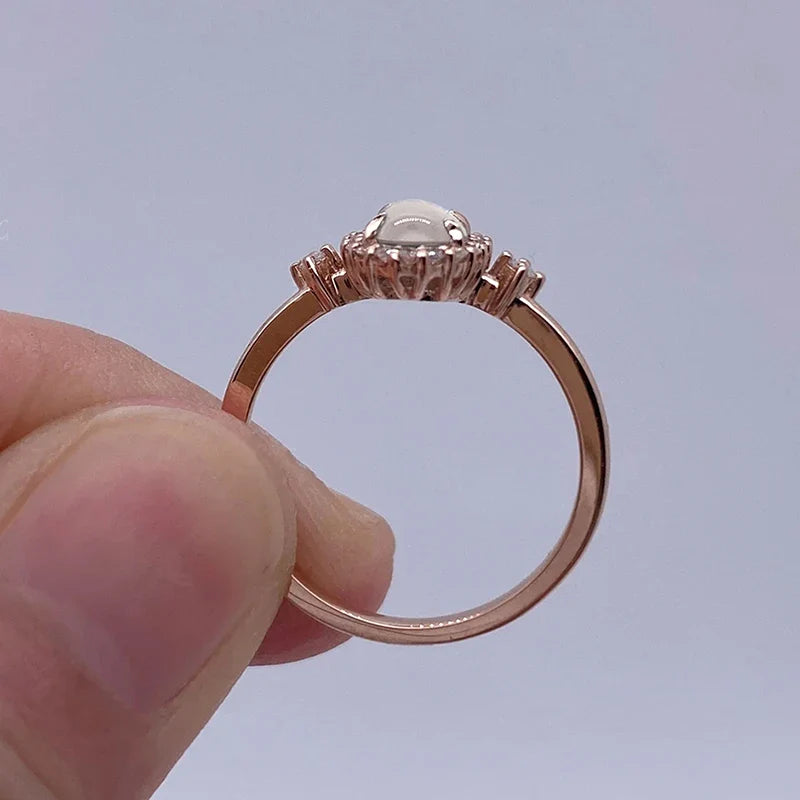 Huitan Rose Gold Imitation Opal Ring – Women's Wedding Band