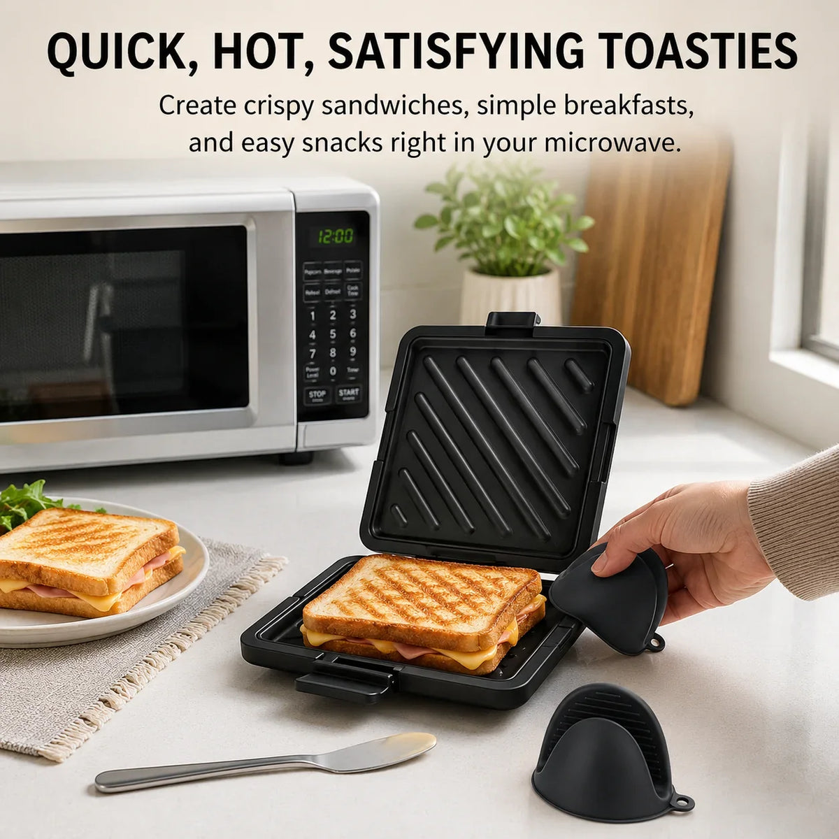 Microwave Sandwich Maker & Toastie Grill Pan with Silicone Mitts