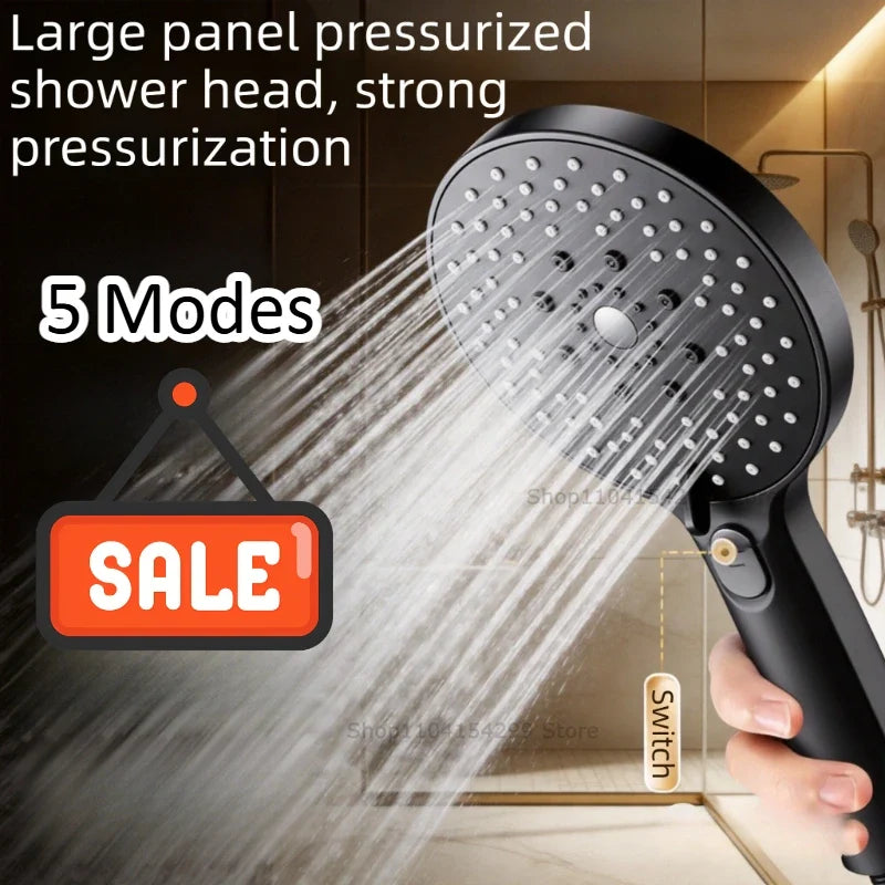 5-Mode High Pressure Handheld Shower Head | Black Water Saving